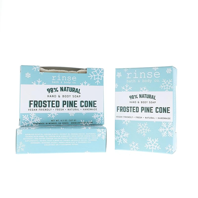 Rinse Bath & Body Frosted Pine Cone Soap - Handmade Pine Cone Scented Castile Soap | Naturally Moisturizing Bar Soap | Shea & Cocoa Butter | Essential Oils | Natural Soap |Vegan | Gluten Free |4.25oz