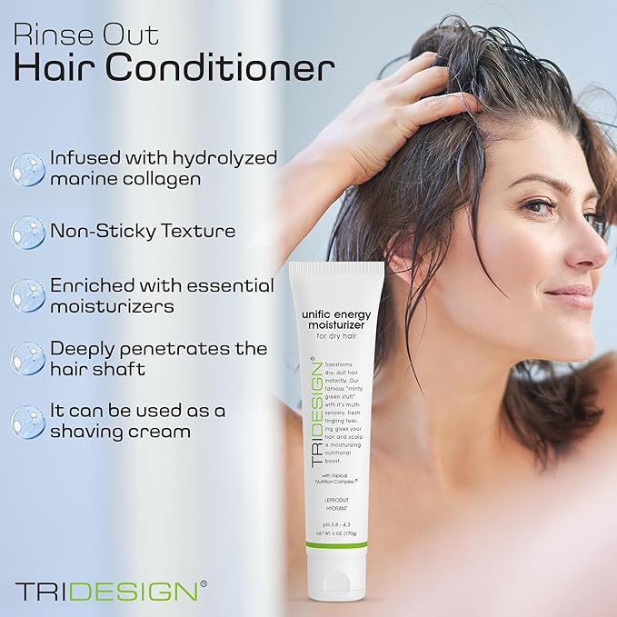 TRI Design Unific Energy Moisturizer Conditioner – Leave In Conditioner for Curly Hair, Anti Frizz Hair Serum & Deep Conditioner for Dry, Damaged Hair – Frizz Control & Hair Care Solution – 6 oz Tube