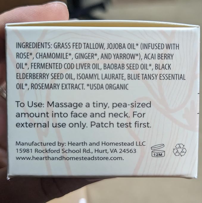 Hearth and Homestead: Handmade Wild Bloom Bio-Active Tallow Face Balm/Cream with Blue Tansy - Hydrate, Nourish, and Protect Skin - .7 oz