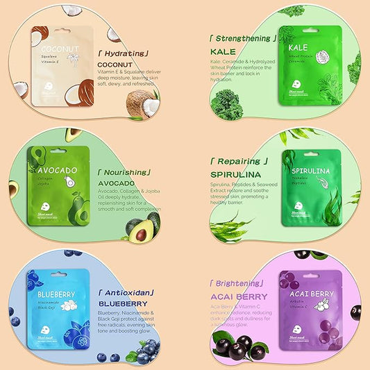 12 Pack Collagen Face Masks Skincare Bulk,Hydrating Spa Face Mask for Sensitive Skin,Sheet Mask for Skin Care, Facial Mask Sets Gifts for Women/Teen Girls/Kids