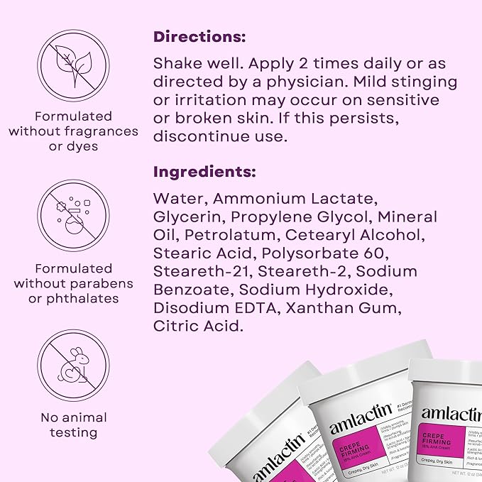 AmLactin Crepe Firming Cream - 12 oz Body Cream with 15% Lactic Acid - Exfoliator and Moisturizer for Crepey, Dry Skin (Packaging May Vary)