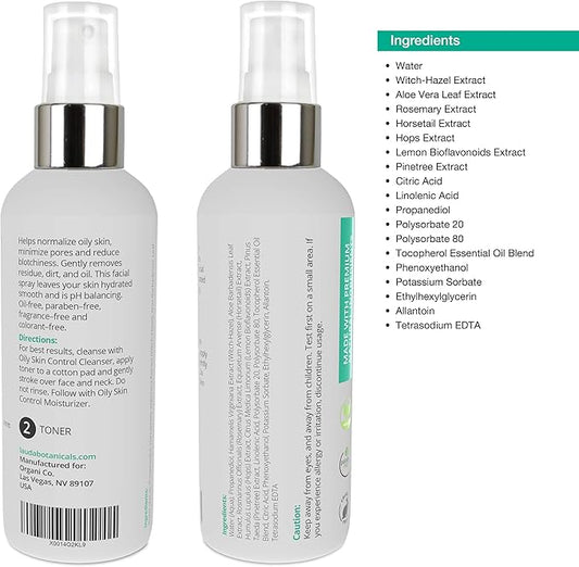 LAUDA BOTANICALS Vitamin C Facial Toner Spray, Hydrating Skin Balancing, Refreshing Pore Minimizer with Organic Witch Hazel, Aloe Vera, Anti Aging Antioxidants for Combination & Oily Skin, 4 Oz