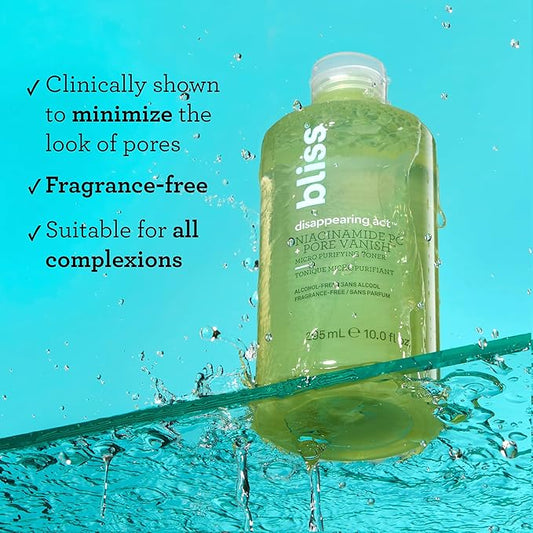 Bliss Disappearing Act Niacinamide Toner - 10 Fl Oz - Pore Vanish Complex - Purifies and Minimizes Pores - Alcohol-Free Face Toner - Clean - Vegan & Cruelty Free