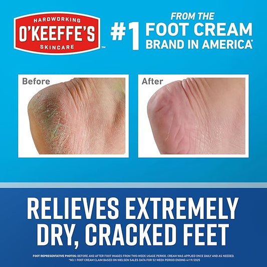 O'Keeffe's for Healthy Feet Foot Cream - 3 oz Tube (2 Pack) - Guaranteed Relief for Extremely Cracked, Dry Feet, Repairing Skincare, Instantly Boosts and Retains Moisture Levels