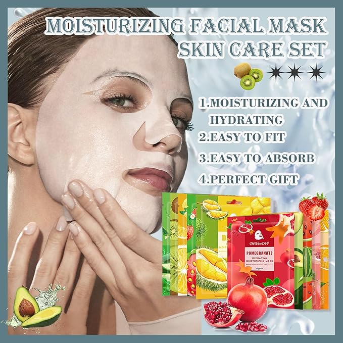 20 Pack Sheets Face Mask Skincare Set,Deep Hydrating Facial Mask for Men & Women,Gentle Long Lasting Moisturizing Face Masks Skin Care for All Skin Types
