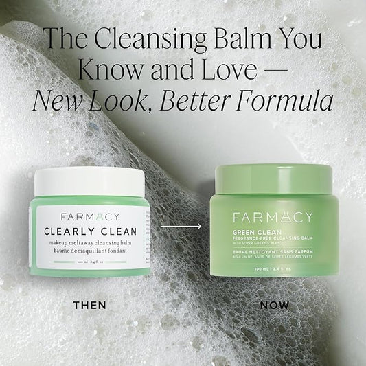 Farmacy Makeup Remover Cleansing Balm - Green Clean Waterproof Makeup Remover + Oil Based Cleanser - Newly Formulated Double Cleanser with Plant Based Waxes + Upcycled Moringa (100ml)