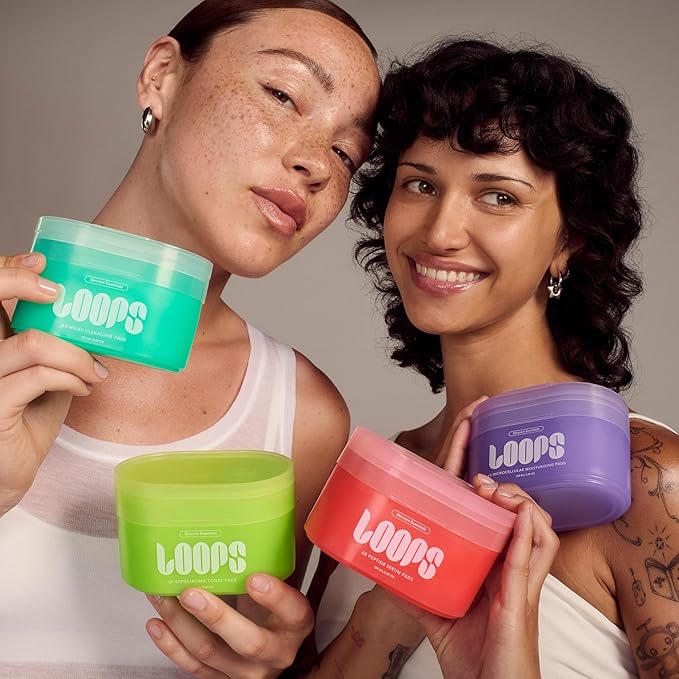 LOOPS Exfoliating Toner - Refine, Resurface, and Rebalance Skin - Brightening and Anti-Aging Skincare - Pre-soaked Bamboo Pad - Skincare Toners for Face -Exfoliatings Treatment Toner -Exfoliating Pads