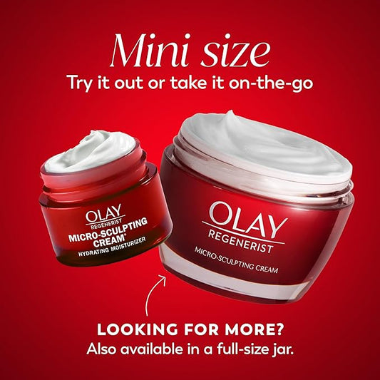 Olay Face Moisturizer, Regenerist Micro-Sculpting Cream for Women, Trial Size - Instant Hydration, Anti-Aging, Anti-Wrinkle, Firming Skin Care - Hyaluronic Acid, Niacinamide, Amino Peptides, 0.5 Oz