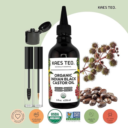 Organic Black Castor Oil for Hair Growth - Not Jamaican Black Castor Oil, Moisturizes Skin, Nail, Scalp, Thicker Eyebrows, Lashes 100% Pure Cold Pressed Hexane Free - Premium Kit, 8 fl oz