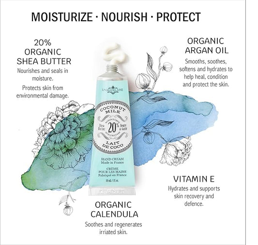 La Chatelaine 20% Shea Butter Hand Cream Travel Size, Organic Argan Oil, Moisturizing, Nourishing, Repairing, Extra-Rich Hand Lotion, Made in France, Paraben Free, 1 oz / 30ml (Coconut Milk)