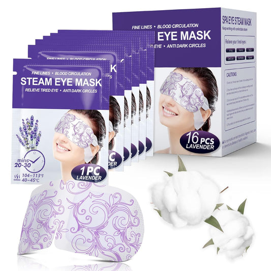16 Packs Steam Eye Masks for Dry Eyes, Lavender Heated Eye Mask, Relief Eyes Fatigue & Dark Circle, Heat Sleep Mask for Puffiness, Disposable Eye Mask, Moist Hot Compress Eye Patch for Sleeping