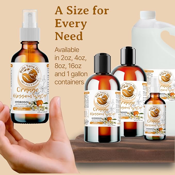 Bella Terra Oils - Organic Neroli Water 16oz - Refreshing Orange Blossom Mist, Naturally Distilled & Rich in Botanical Essence