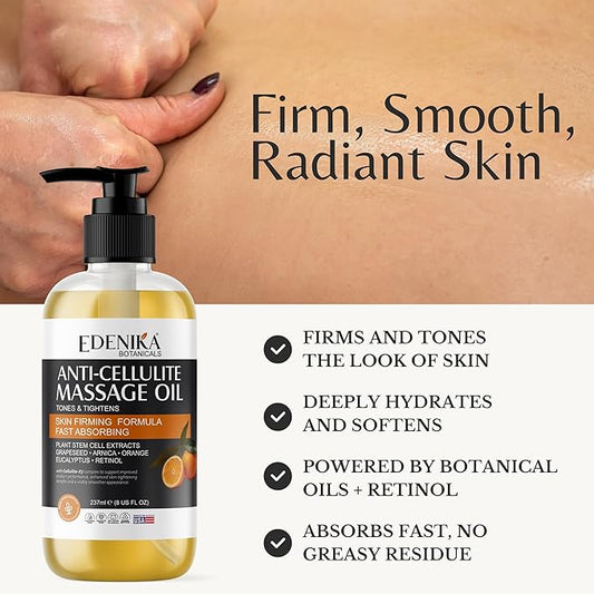 Firming Body Massage Oil for Massage Therapy, Natural Oil with Retinol & Stem Cells for Body, Thighs & Butt, Anti Cellulite, Tightens, Relaxes & Hydrates Skin, 2-Pack