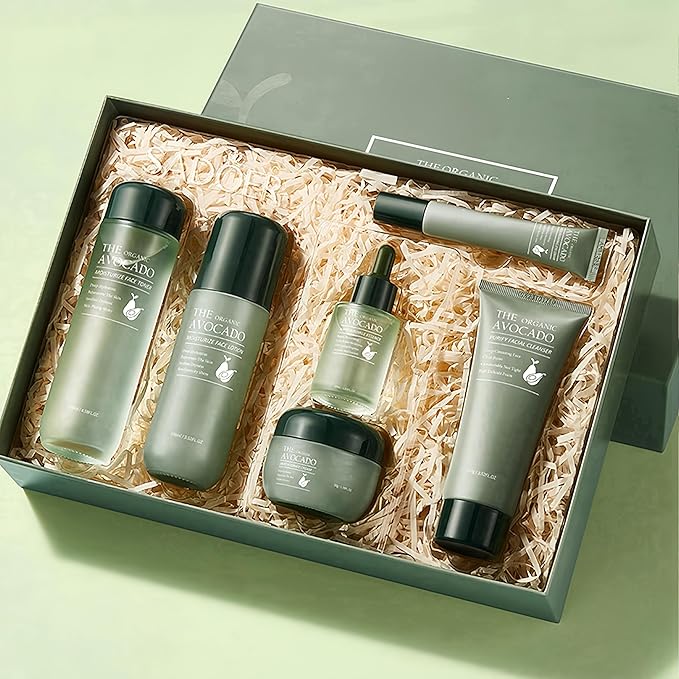 Avocado Skin Care Set, Face Skin Care Set For Women, Skin Care Kit for Women Teens - Cleanser, Toner, Face & Eye Cream, Serum, Facial Lotion, 6PCS Skincare Gift Set Anti-Aging Smooth Hydrating Skin