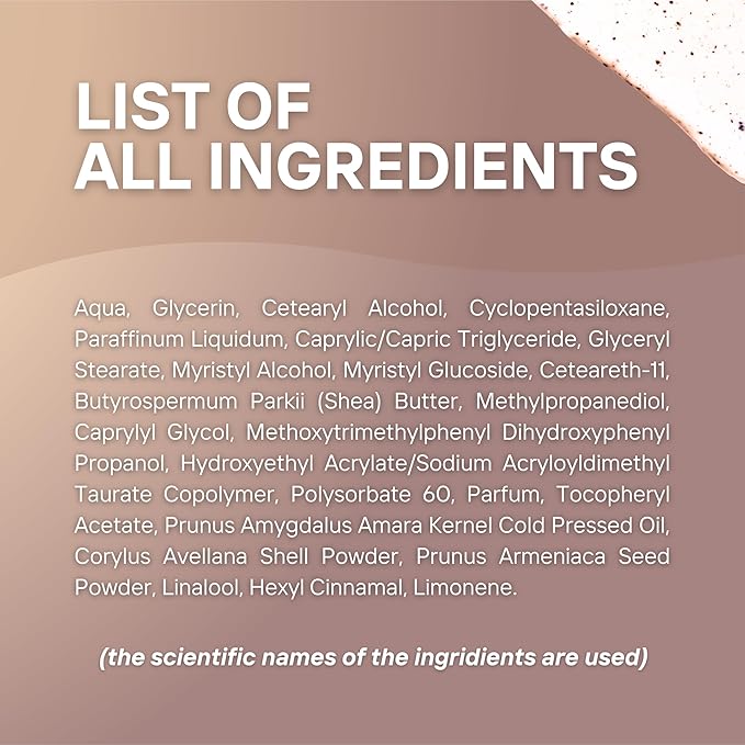 Body Scrub - Warm Vanilla & Amber Richness, Bitter Almond Oil, Nutshell & Apricot Kernel Granules and Vitamin E, Soft Peeling Effect, 16.9 fl.oz