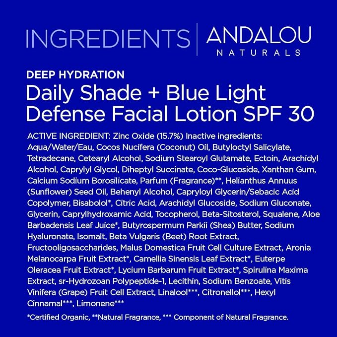 Andalou Naturals Clear Skin Mineral Face Sunscreen SPF 30 - Daily Shade Pollution Defense Facial Sunblock Lotion with Zinc Oxide - Lightweight, Non-Greasy, Non-comedogenic, Fragrance-Free - 2.7 fl oz