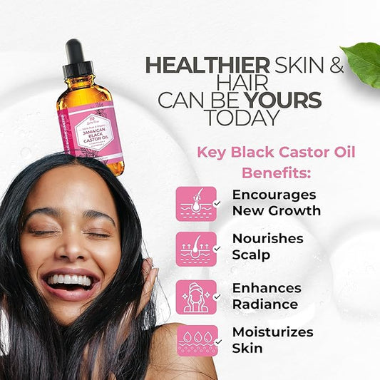 Leven Rose Organic Jamaican Black Castor Oil for Hair Growth, 100% Organic Cold Pressed Hexane Free Black Jamaican Castor Oil 1oz