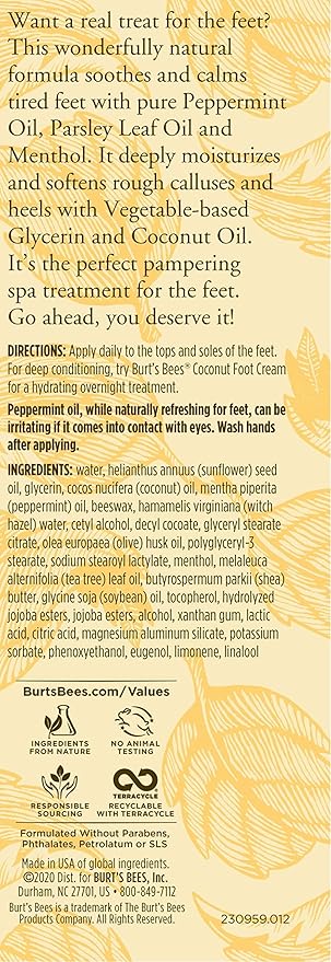 Burt's Bees Peppermint Oil Foot Lotion, 3.38 Oz (Package May Vary)