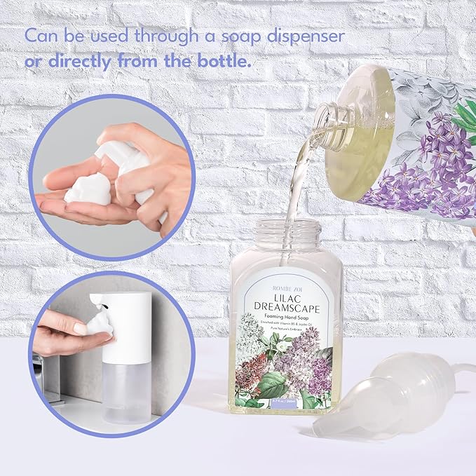 Lilac Foaming Hand Soap Refill Gift Set – 3 Pack (33.8 Fl Oz Each) with Refillable Dispenser, Soft Floral Scent, Moisturizing, Biodegradable & Chemical-Free Formula for Bathroom, Kitchen