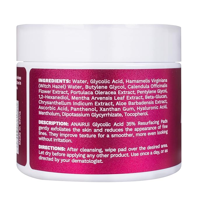 ANAI RUI Glycolic Acid Peel Pads 35% AHA Resurfacing Facial With Vitamins B5, Witch Hazel, Calendula - Exfoliating for Face Dark Spots and Reduces Fine Lines - 80 Pads
