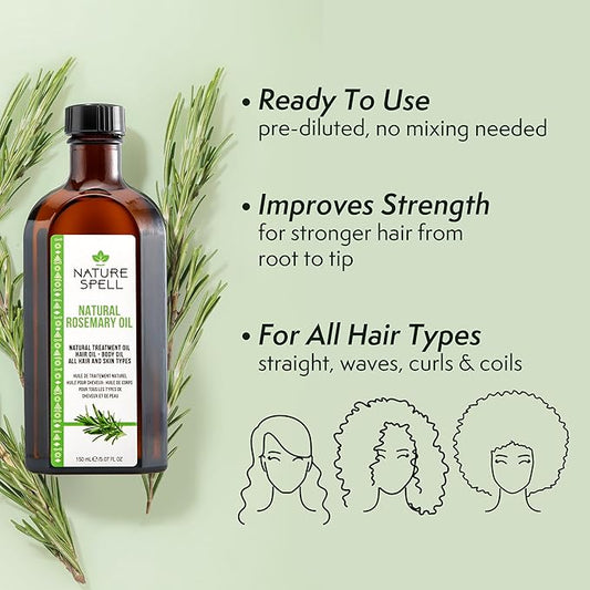 Nature Spell Rosemary Oil for Hair Growth with Pump Dispenser, Pre-Diluted Hair & Scalp Oil Nourishes Dry, Damaged Hair, For Women & Men, 5.07 Fl Oz