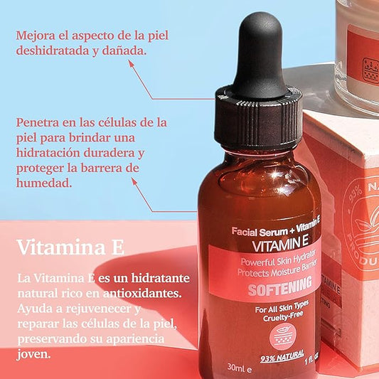 NATURAL VITAMIN E Facial Serum for Hydrating Softening Dry Face Skin Everyday Use Vegan Pairs Well with Vitamin C Face Serum & Hylunaric Acid Moisturizer 30ml PURIFECT MADE IN USA