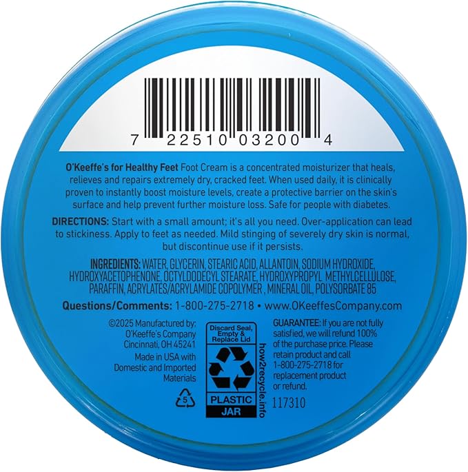 O'Keeffe's for Healthy Feet Foot Cream - 3.2 oz Jar (12 Pack) - Guaranteed Relief for Extremely Cracked, Dry Feet, Repairing Skincare, Instantly Boosts and Retains Moisture Levels