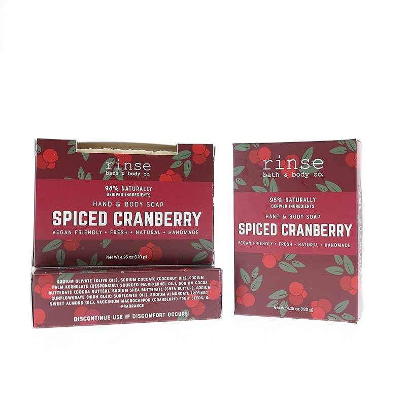 Rinse Bath & Body Spiced Cranberry Soap - Handmade Castile Soap | Naturally Moisturizing Bar Soap | Shea & Cocoa Butter | Essential Oils | Natural Soap | Vegan | Gluten Free | 4.25oz
