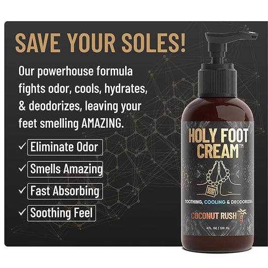 Derm Dude Foot Rescue Bundle | Coconut Rush Holy Foot Cream 4oz + Mint Scent Foot & Shoe Deodorizer Spray 2oz | Moisturizer for Dry Cracked Feet & Odor Control Spray with DeoPlex, Aloe, Tea Tree