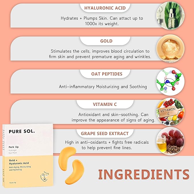 PURE SOL Hydrogel Gold Under Eye Mask - Hyaluronic Acid, Retinol - Anti-aging, Moisturizing and Hydrating - 12 Pairs | Eye Patches for Puffy eyes, Dark Circles - Gifts for Women. Gifts for Mom