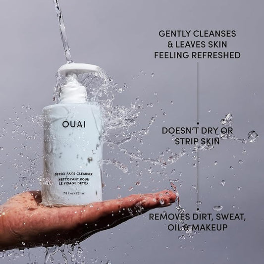 OUAI Detox Facial Cleanser - Deep Cleansing Face Wash with Glycolic Acid, Niacinamide & PHA - Removes Sweat, Dirt & Oil Without Drying - Gentle Face Cleanser for Post-Workout (7.8 Fl Oz)