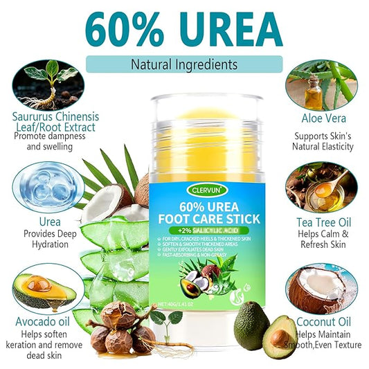 60% Urea Cream Stick with 2% Salicylic Acid, Anti-Cracking Foot & Hand Cream Moisturizer for Dry Cracked Heel Feet, Knee, Elbow, Foot Balm Stick for Callus Remover & Dead Skin Softener (2)
