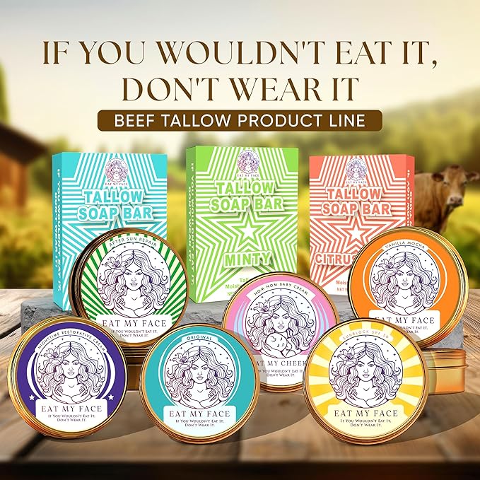 Beef Tallow Soap Bar Grass Fed – Organic Body Soaps, Face Tallow Soap Bar for Women – All Natural Soaps for Sensitive Skin, Moisturizing & Nourishing Cleanser for All Skin Types, In Citrus Bliss Scent