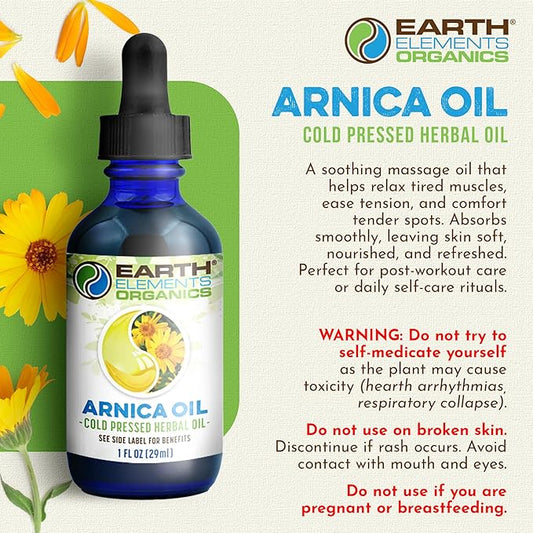 Arnica Oil - with Sunflower Seed Oil, Skin Routine for Post Surgery and After Care, Infused Herbal Extract for Face, Body, and Muscle Application, Pressed Formula, 1 fl oz