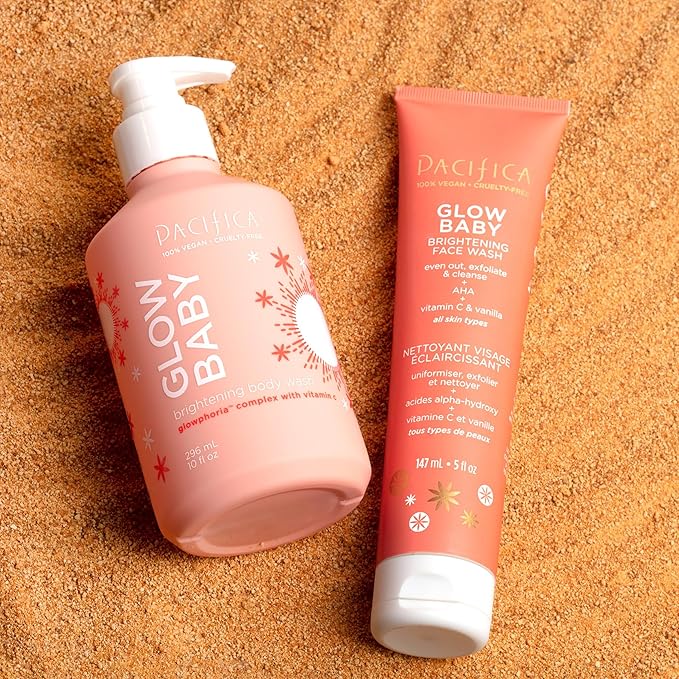 Pacifica Glow Baby Brightening Body Wash – Vitamin C & AHA Exfoliating Body Wash for Glowing Skin, Moisturizing Daily Shower Gel for Dull Dry Skin, Niacinamide & Kakadu Plum, Vegan, 10 oz