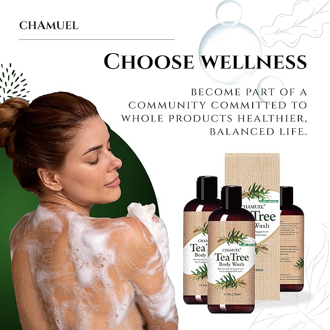 Chamuel Tea Tree Body Wash - Made With Natural Ingredients To Fights Itchy Skin, Body Odor, Athlete's Foot, Jock Itch & Toenails Issues - Organic Scented - Men & Women (11.8oz)