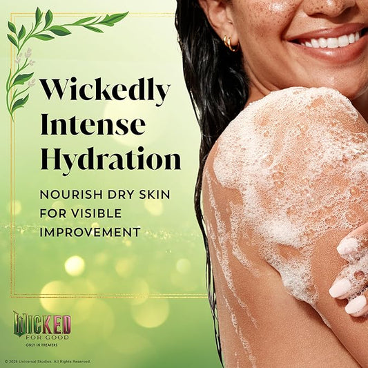 Olay Body Wash for Women, Wickedly Wonderful Elphaba’s Edition, Intensely Hydrating & Renewing, Pro-Hyaluronic Acid Serum with Vitamin B3, For All Skin Types, Cashmere Woods & Lime Scent, 20 fl oz