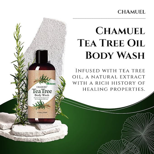 Chamuel Tea Tree Body Wash - Made With Natural Ingredients To Fights Itchy Skin, Body Odor, Athlete's Foot, Jock Itch & Toenails Issues - Organic Scented - Men & Women (11.8oz)