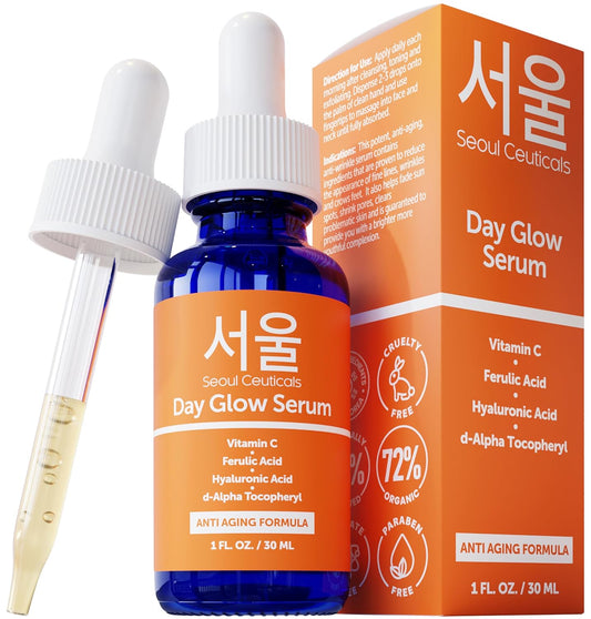 Korean Vitamin C Serum 20% with Hyaluronic Acid + CE Ferulic – Anti Aging & Anti Wrinkle Korean Skin Care for Face, Brightening Serum, 1 Fl Oz