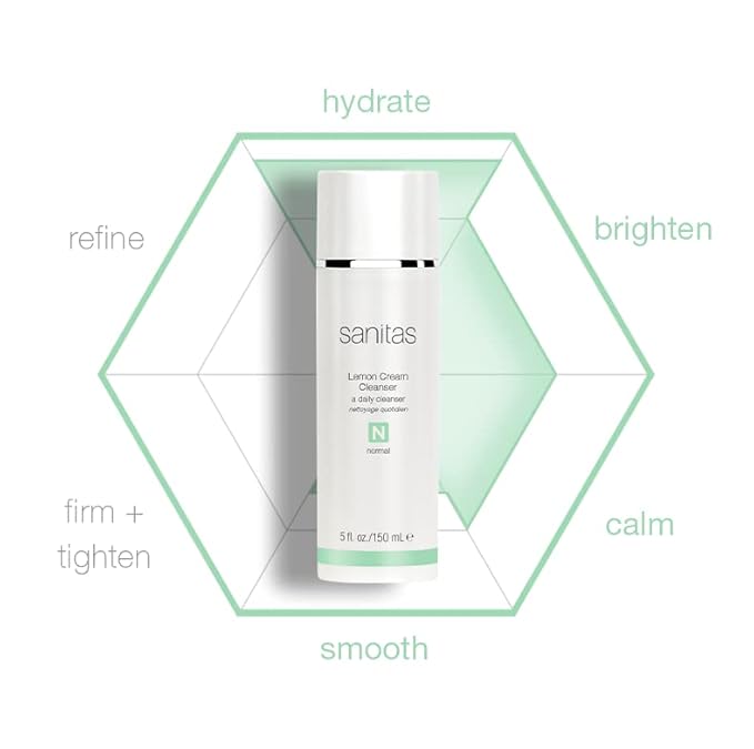 Sanitas Skincare Lemon Cream Cleanser, Enriching Cleanser, Vitamin C, Vitamin E, Jojoba Oil, 5 Ounces