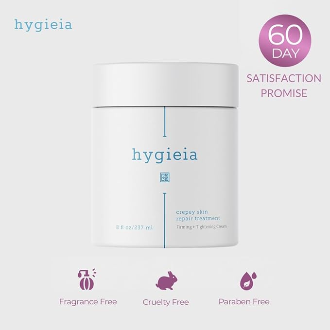 Hygieia + Crepey Skin Full Body Moisturizing & Firming Cream – Tighten & Smooth Crepey Skin - Anti-Aging Moisturizer with Hyaluronic Acid, AHAs & Natural Oils to Rejuvenate, Soften & Hydrate, 8oz