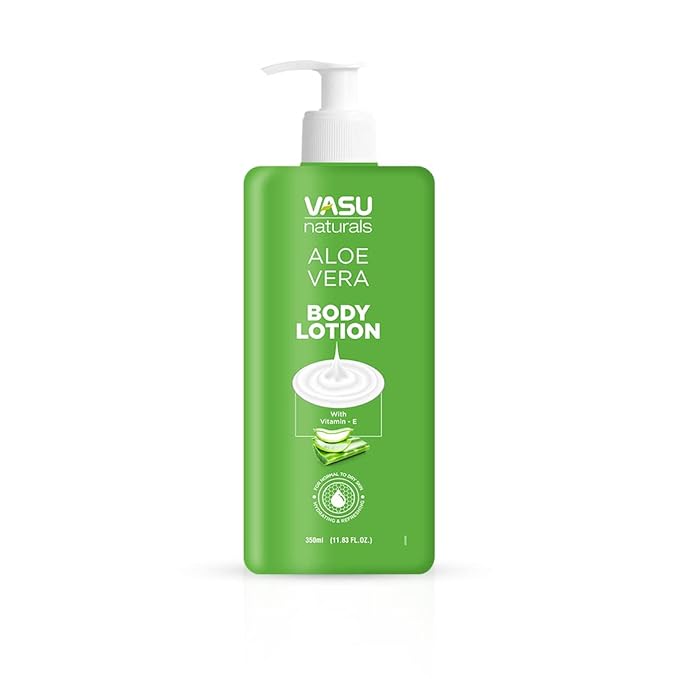 Vasu Naturals Aloe Vera Body Lotion with Vitamin E for dry skin, Lightweight face moisturizer, hand cream for extremely dry skin, lotion for women, lotion for men -11.83 fl oz each (Pack of 2)