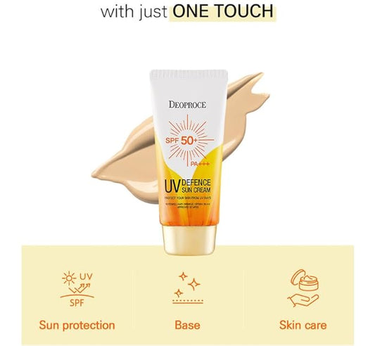 DEOPROCE UV DEFENCE SUN PROTECTOR SPF50+ PA+++ | 3-in-1 Sunscreen, Makeup Base & Tone Corrector | Lightweight, Non-Greasy Formula (70g / 2.47oz)