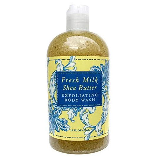 Greenwich Bay Trading Co. Exfoliating Scented Body Wash - Luxury Spa Quality, Shea & Cocoa Butter Enriched - 16 Ounce (Fresh Milk Shea Butter)