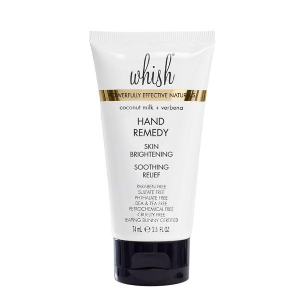 Whish Coconut Hand Remedy - Coconut Milk & Verbena, Organic Hand Cream with Glycolic Acid for Dry, Aging Hands, Exfoliating & Brightening, 2.5 Fl Oz