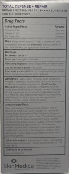 SkinMedica Total Defense + Repair SPF 34 Sunscreen for Face. This Lightweight, Facial Sunscreen is Ideal for Oily and/or Combination Skin, 2.3 Oz