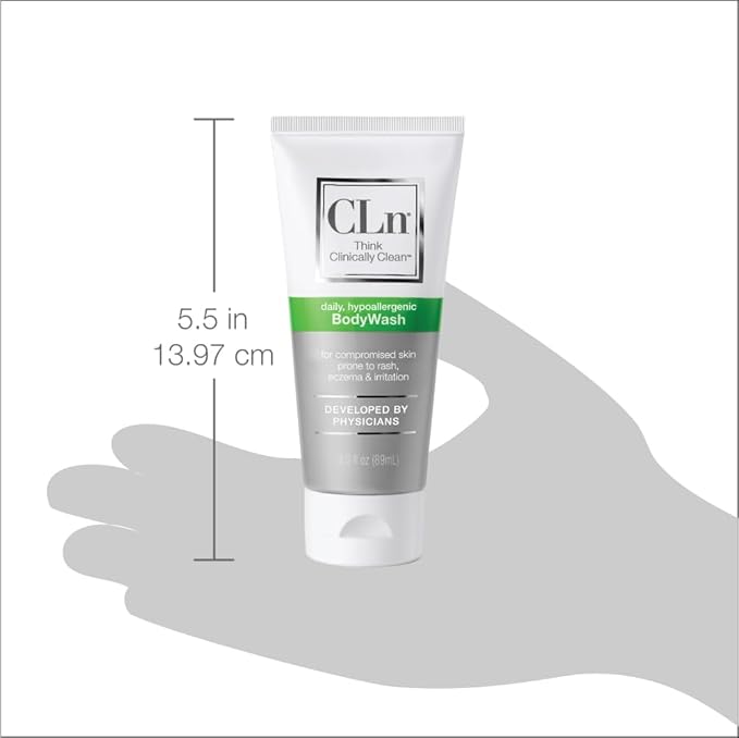 CLn® BodyWash –Non-Drying Body Wash Preserved with Sodium Hypochlorite, For Compromised Skin Prone to Eczema, Dermatitis, Rash & Hidradenitis Suppurativa, Fragrance-Free & Paraben-Free, 3 fl oz