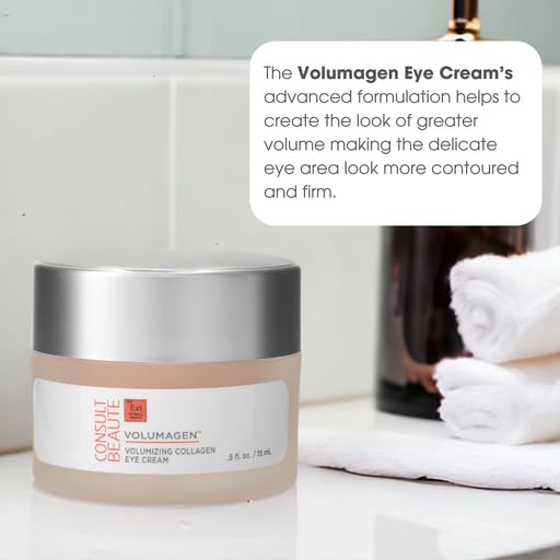 Consult Beaute VOLUMAGEN COLLAGEN EYE CREAM with Hyaluronic Acid, Hydrating, Skin Plumping - Targets Deep Under Eye Hollows, Visibly Smoothen Lines & Wrinkles 0.5 oz