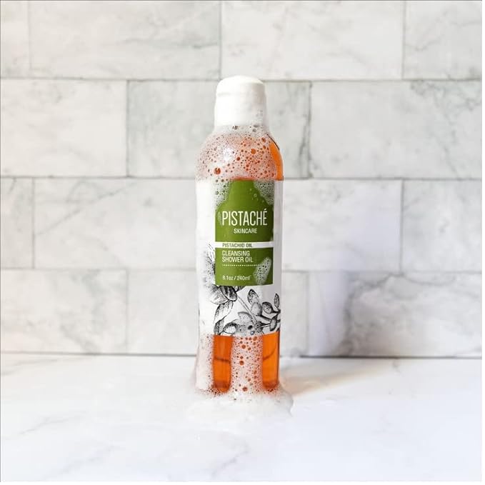 Pistaché Skincare Pistachio Oil Cleansing Shower Oil | Oil-to-Foam Formula | Moisturizing & Nourishing Body Wash with Vitamin E & Antioxidants, 8.1 oz