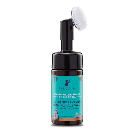 Pilgrim Volcanic Lava Ash Foaming Face Wash with Brush | Infused with Yugdugu & White Lotus | Removes Oil, Dirt & Impurities | Mattifying Cleanser for Oily Skin | 4.06 Fl Oz (120ml)